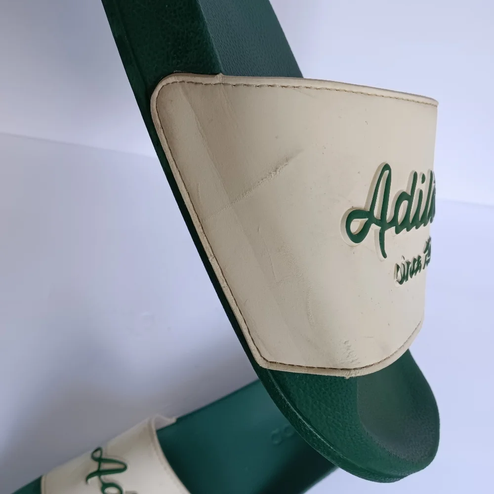 Adidas Adilette Mens Green & White Cloudfoam Shower Soccer Slides Size 11
